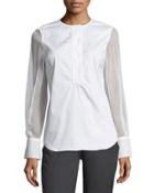 Sheer Sleeve Crewneck Blouse