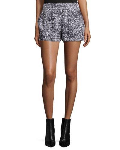Mid-rise Side-zip Shorts, Black/white/ecru