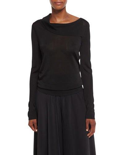 Bennett Fold-over Collar Top, Black