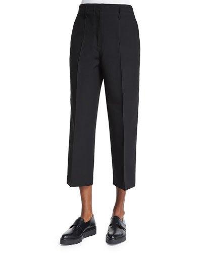 Wide-leg Cropped Skater Pants, Black