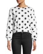Polka Dot Gathered-sleeve Back-tie Tee
