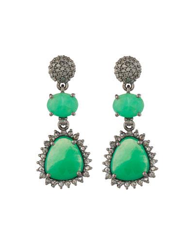 Chrysoprase & Champagne Diamond Triple-drop Earrings