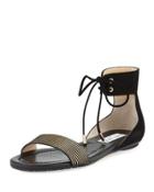 Nanson Striped Flat Sandal, Black/gold