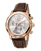 Men's 44mm Faceted Watch W/ Leather, Brown/rose