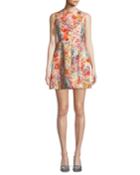 Sleeveless Crepe Fit-and-flare Floral-print Dress
