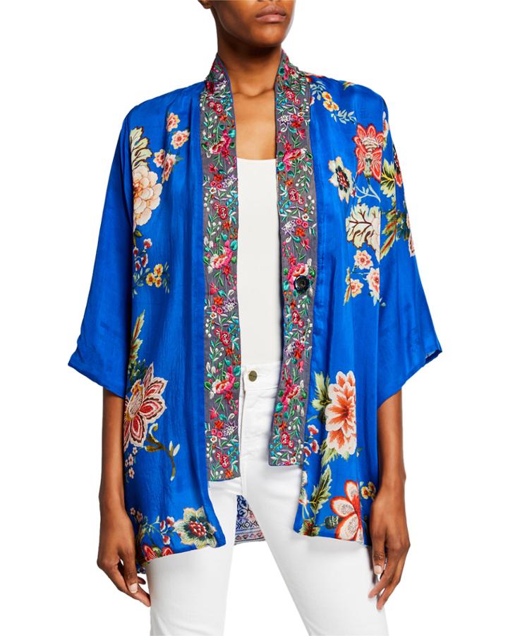 Bonian Floral Georgette Kimono W/ Embroidered Trim