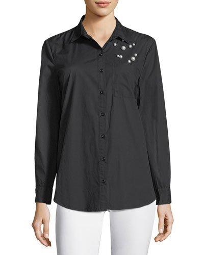 Pearlescent-front Button-front Blouse