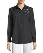 Pearlescent-front Button-front Blouse