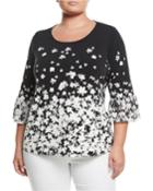 3/4-sleeve Floral Ombre Blouse,