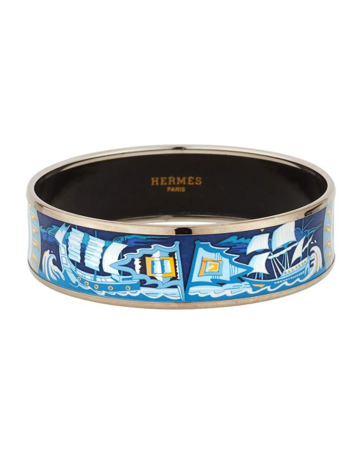 Estate Ship & Ocean Enamel Bangle, Blue