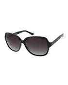 Oversized Square Sunglasses W/ Studded Arms, Black