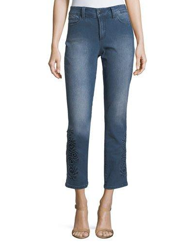 Ira Embroidered-cuff Ankle Jeans