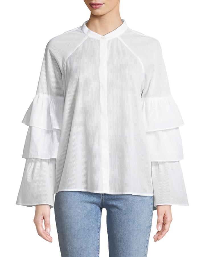 Tiered-ruffle Sleeve Button Front
