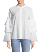 Tiered-ruffle Sleeve Button Front