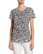 Floral Tiered Pearlescent Knit Top, Gray