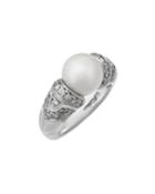 Estate 18k White Gold Pearl & Diamond Ring,