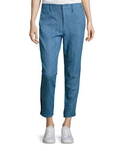 Cropped Straight-leg Denim Chino Pants, Blue