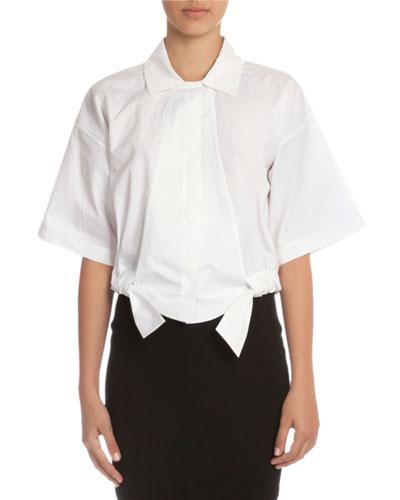 Wide Chop Short-sleeve Cropped Blouse, White