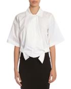 Wide Chop Short-sleeve Cropped Blouse, White
