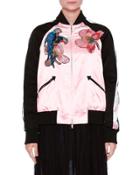Tropical Dream Embroidered Varsity Jacket, Pink/multi