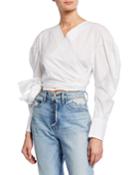 Puff-sleeve Cropped Wrap Blouse