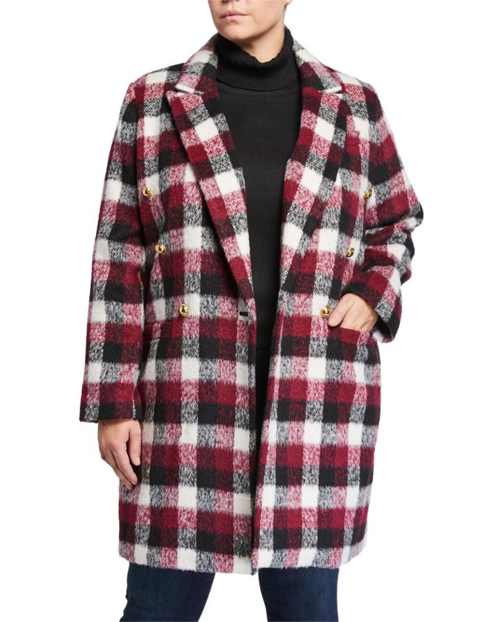 Plus Size Double-breasted Plaid Coat