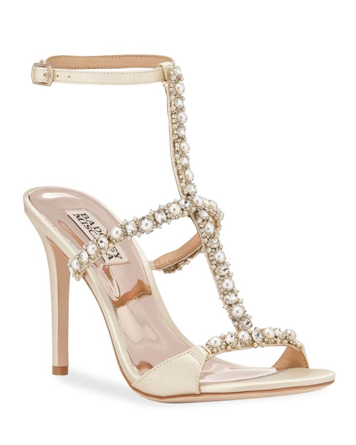 Yuliana Jeweled Satin T-strap
