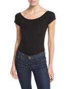 Off-the-shoulder Short-sleeve Bodysuit, Black