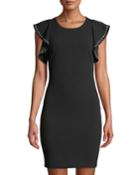 Flutter-sleeve Embellished Body-con Dress