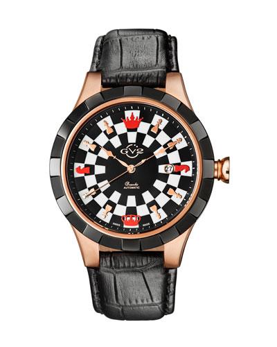 46mm Scacchi Men's Checkerboard Leather Watch, Two-tone
