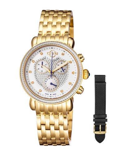 37mm Marsala Chronograph Watch W/ Diamonds & Leather