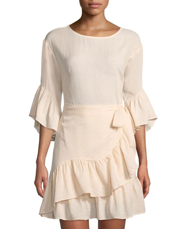 Suri 3/4-bell-sleeve Ruffled Wrap Dress