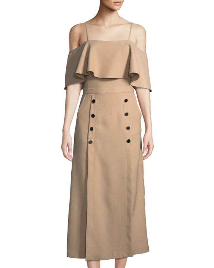 Cold-shoulder Button-front A-line