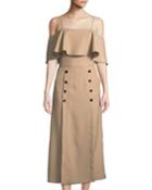 Cold-shoulder Button-front A-line