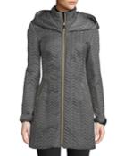 Zip-front Quilted Mid-length Coat W/ Hood