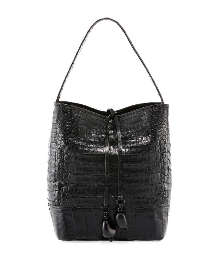 Medium Crocodile Bucket Bag W/ Rings