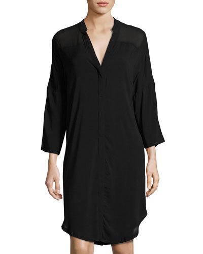 Zenia Button-front Shirtdress, Black
