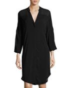 Zenia Button-front Shirtdress, Black