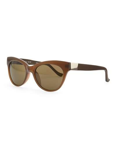 Cat-eye Leather-arm Sunglasses, Walnut