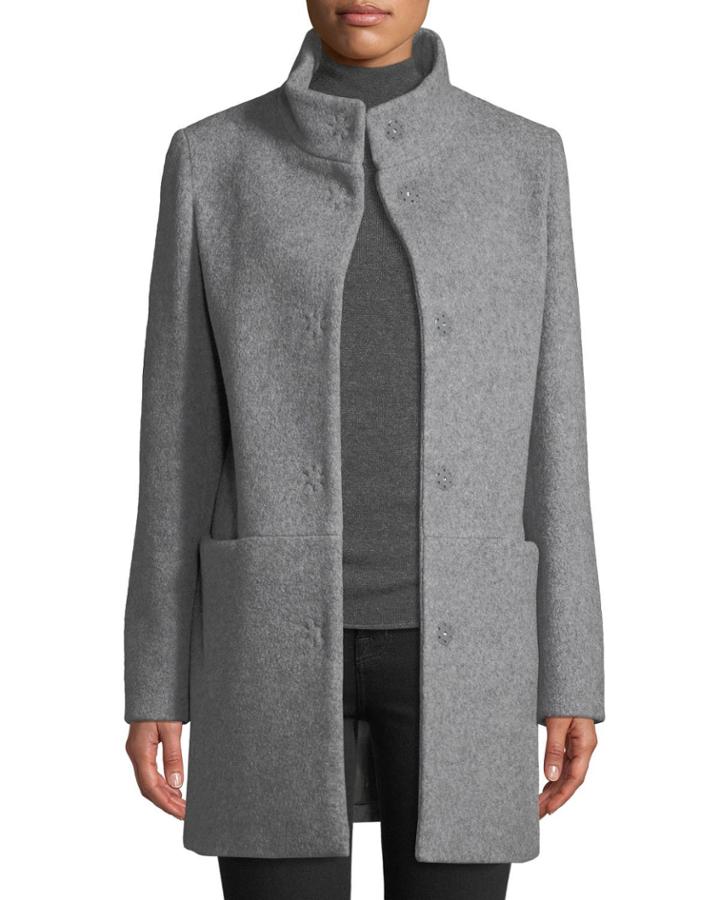 Snap-button Wool-blend Walking Coat,