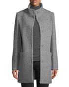 Snap-button Wool-blend Walking Coat,