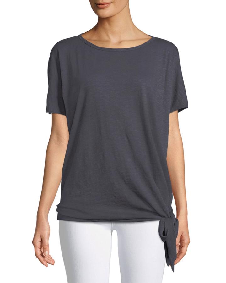 Dolman-sleeve Cotton Tie Hem Tee