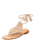 Kacia Woven Flat Ankle-wrap Sandal, Warm Gold