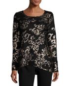 Embellished Foil-print Sweater, Black/gold