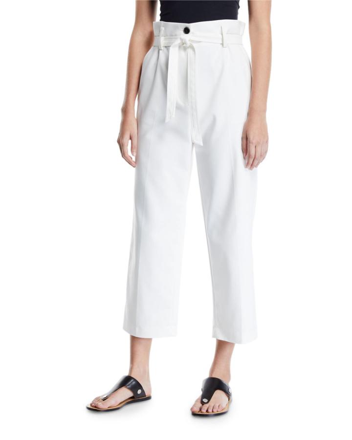Cropped Paperbag Straight-leg Pants