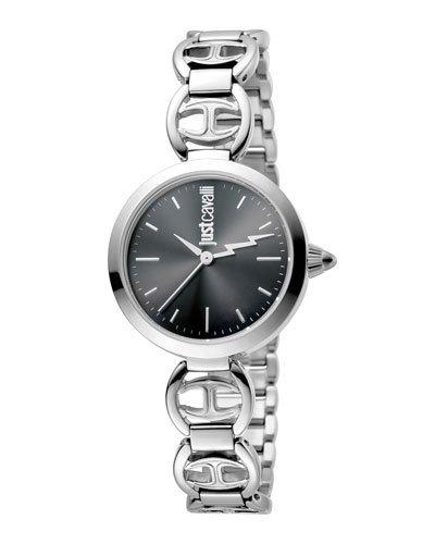 28mm Stainless Steel Logo Watch W/ Bracelet, Black Dial