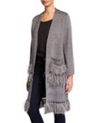 Irense Long-sleeve Sweater With Feather Trim