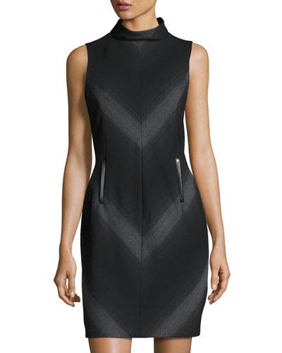 Chevron Striped Jacquard Dress, Black/gray