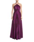 Renata Glitter Chevron A-line Halter Dress