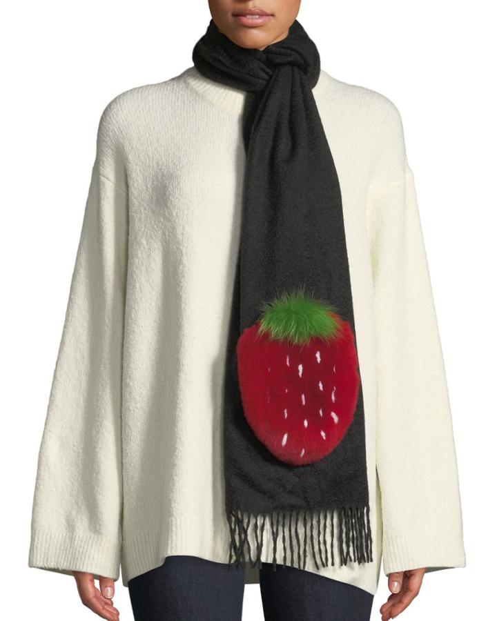 Rabbit Fur Strawberry Applique Cashmere
